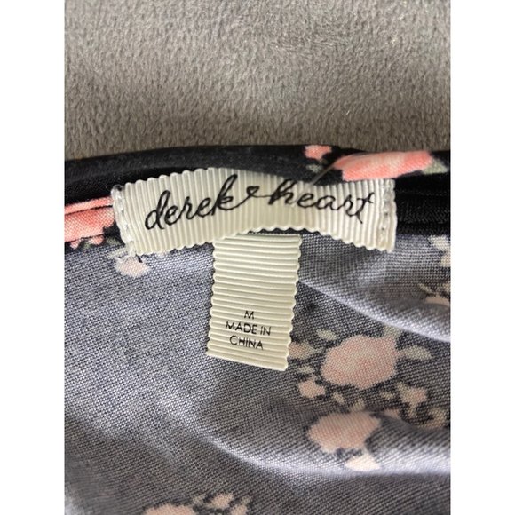 Derek Heart Black Pink Rose Long‎ Sleeve Fitted Crop Top Medium - Picture 6 of 6